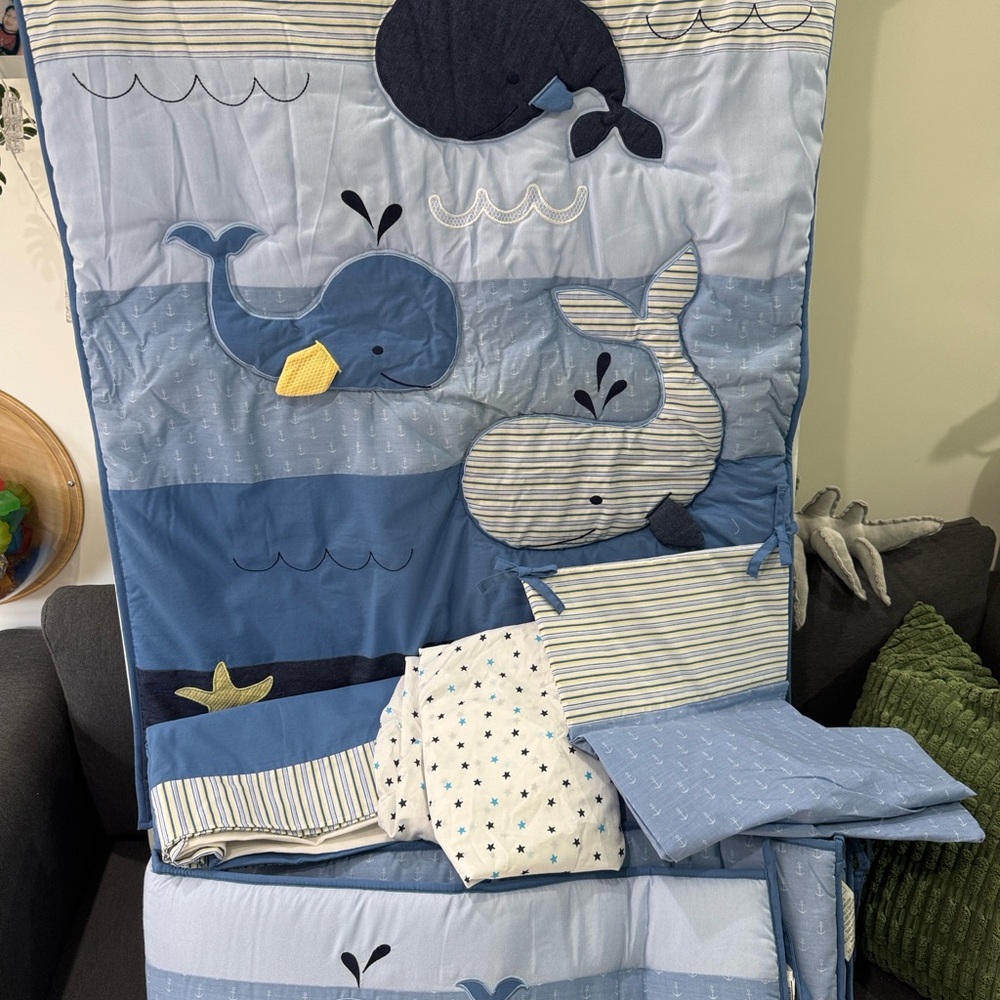Nautica kids Whales Quilted Chbaby  Crib bedding Set 5 piece